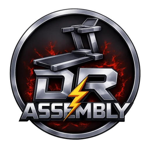 DR Assembly gold coin logo representing the 30-day workmanship warranty on every Florida fitness equipment and basketball goal assembly job
